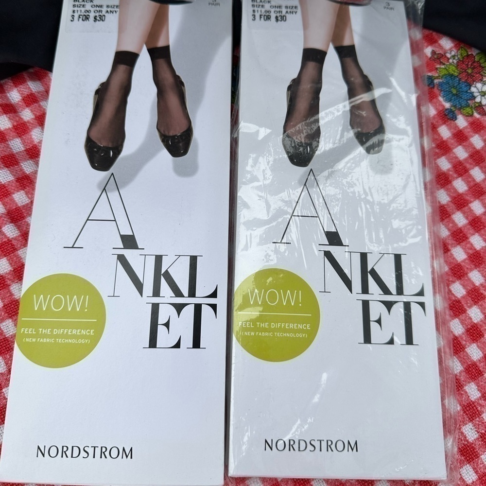 Nordstrom Women Black Sheer Anklet Socks 20 Denier 3 Pair Pack Lot of 2 One Size